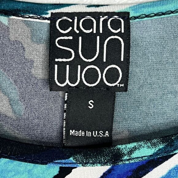 Clara Sun Woo Blouse Top Blue Floral Abstract Asymmetric Hem Tunic Art To Wear S - Picture 4 of 9